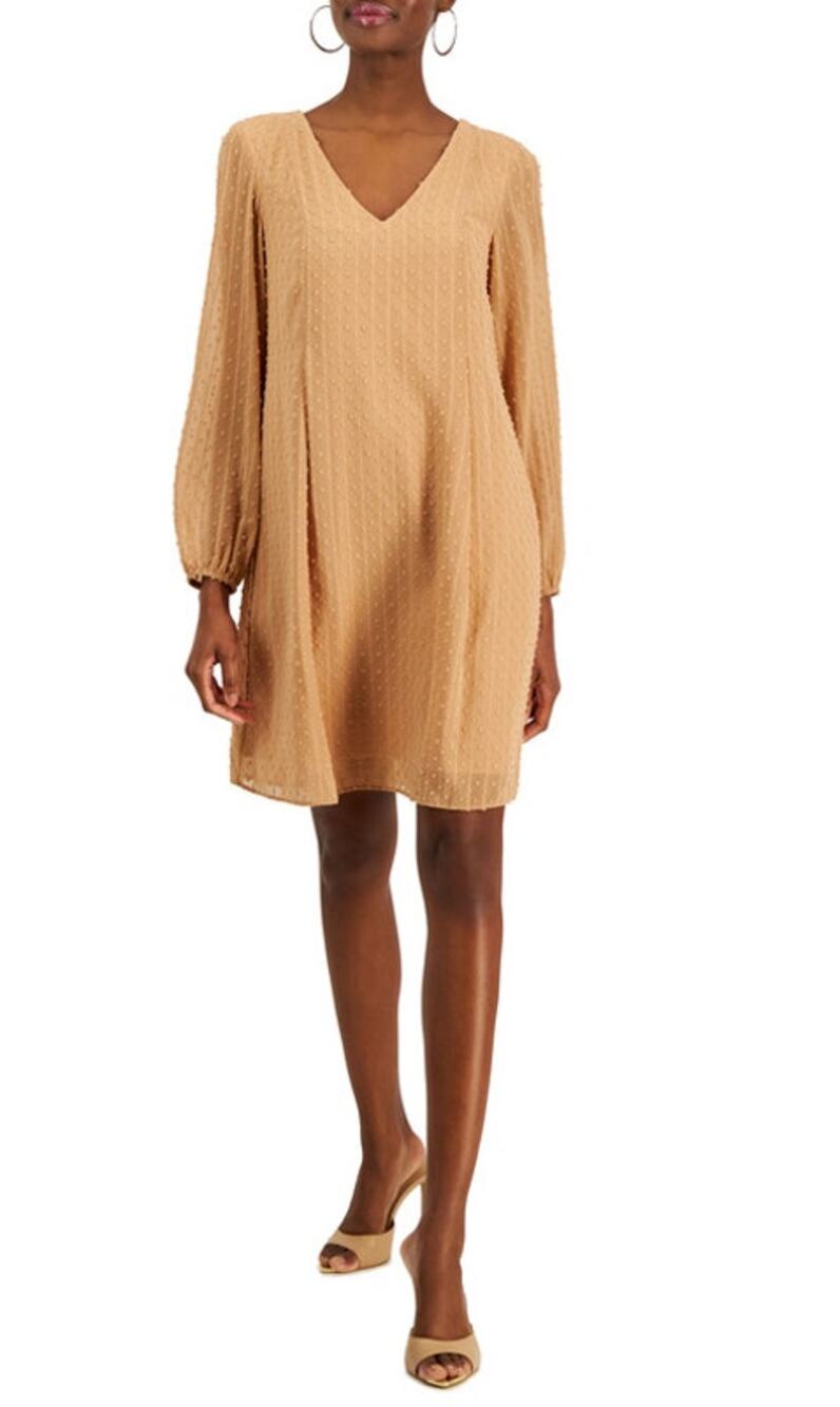 INC INTERNATIONAL CONCEPTS Shift Dress Medium Tan Beige Long Sleeve NWOT